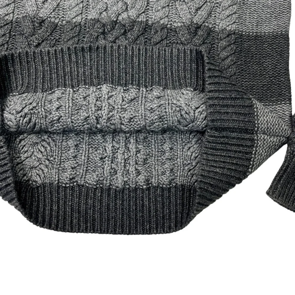 MICHAEL KORS LAMBSWOOL CONTRAST CABLEKNIT STRIPED CHUNKY KNIT TURTLENECK SWEATER